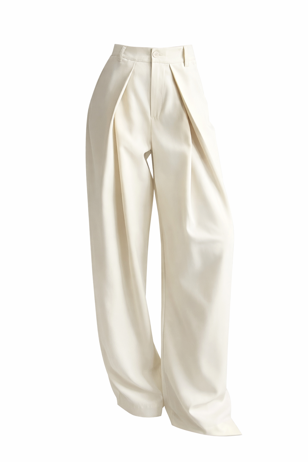 Pantalon High Waist Plooi Effect Créme