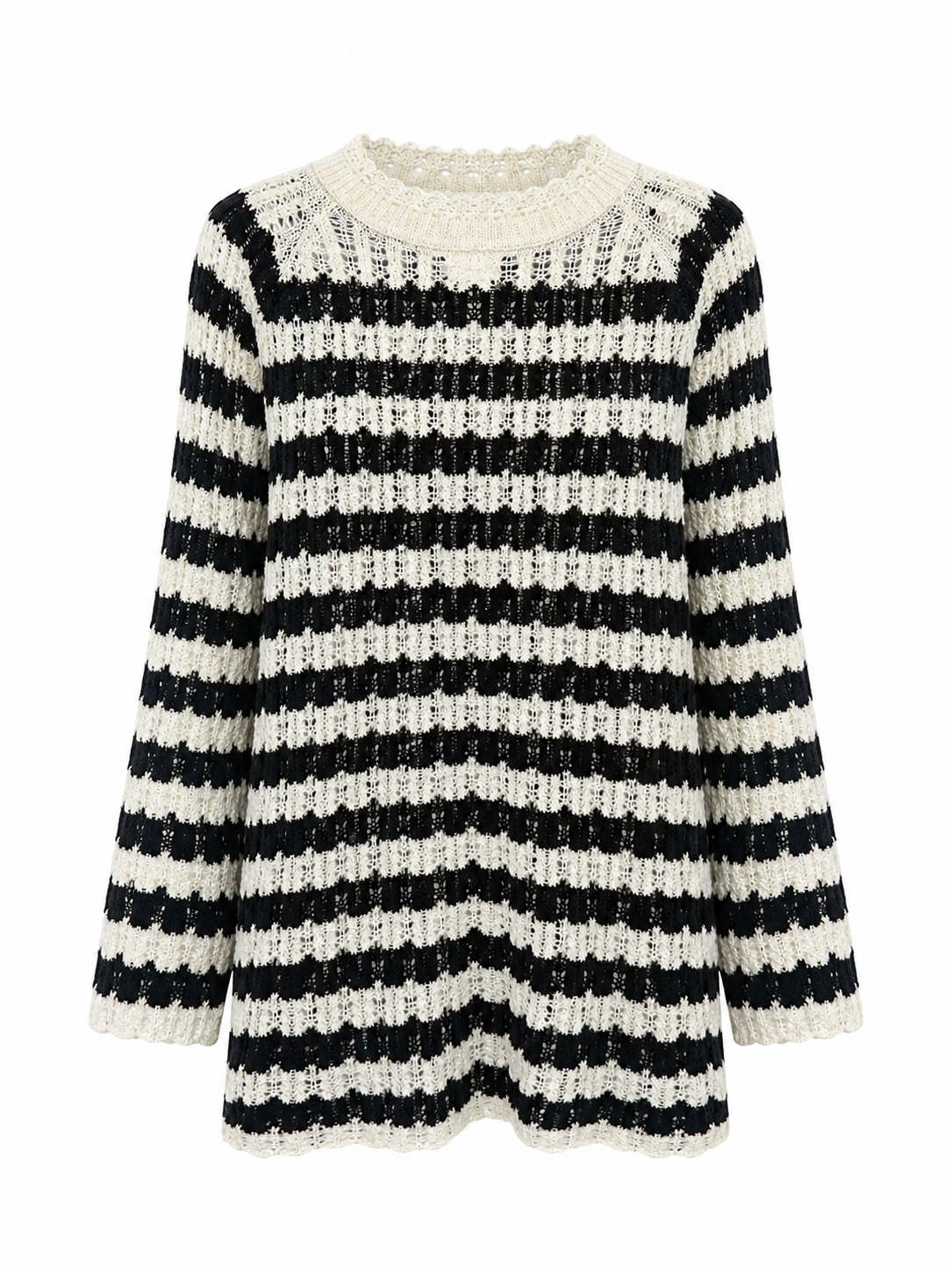 Gebreide Jurk Lange Mouwen Zwart/Beige
