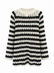 Gebreide Jurk Lange Mouwen Zwart/Beige