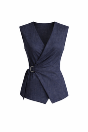 Denim Gilet Gesp Blauw
