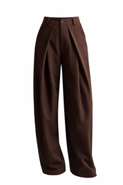 Pantalon High Waist Plooi Effect Bruin