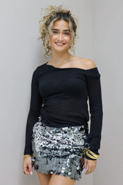 Asymmetrische top lange mouwen zwart t shirt one shoulder Ladylike Fashion