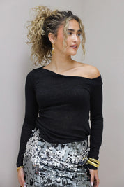 Asymmetrische top lange mouwen zwart t shirt one shoulder Ladylike Fashion