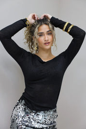 Asymmetrische top lange mouwen zwart t shirt one shoulder Ladylike Fashion