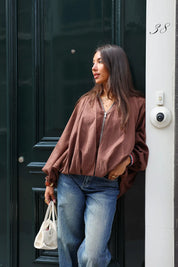 Ballon jasje bruin pof mouwen zomer herfst dames jas Retro Icone Ladylike Fashion