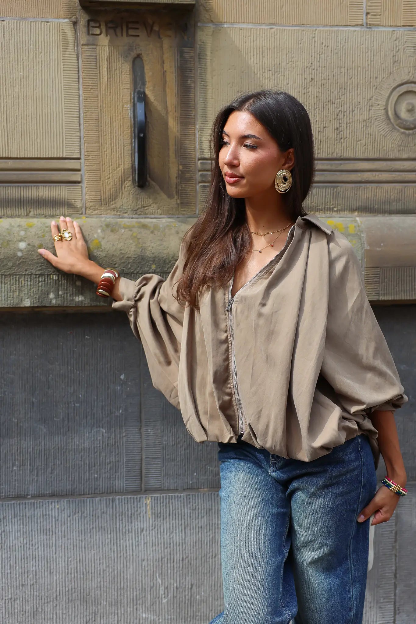 Ballon jasje camel pofmouwen herfst zomer dames jas suede look Unika Ladylike Fashion