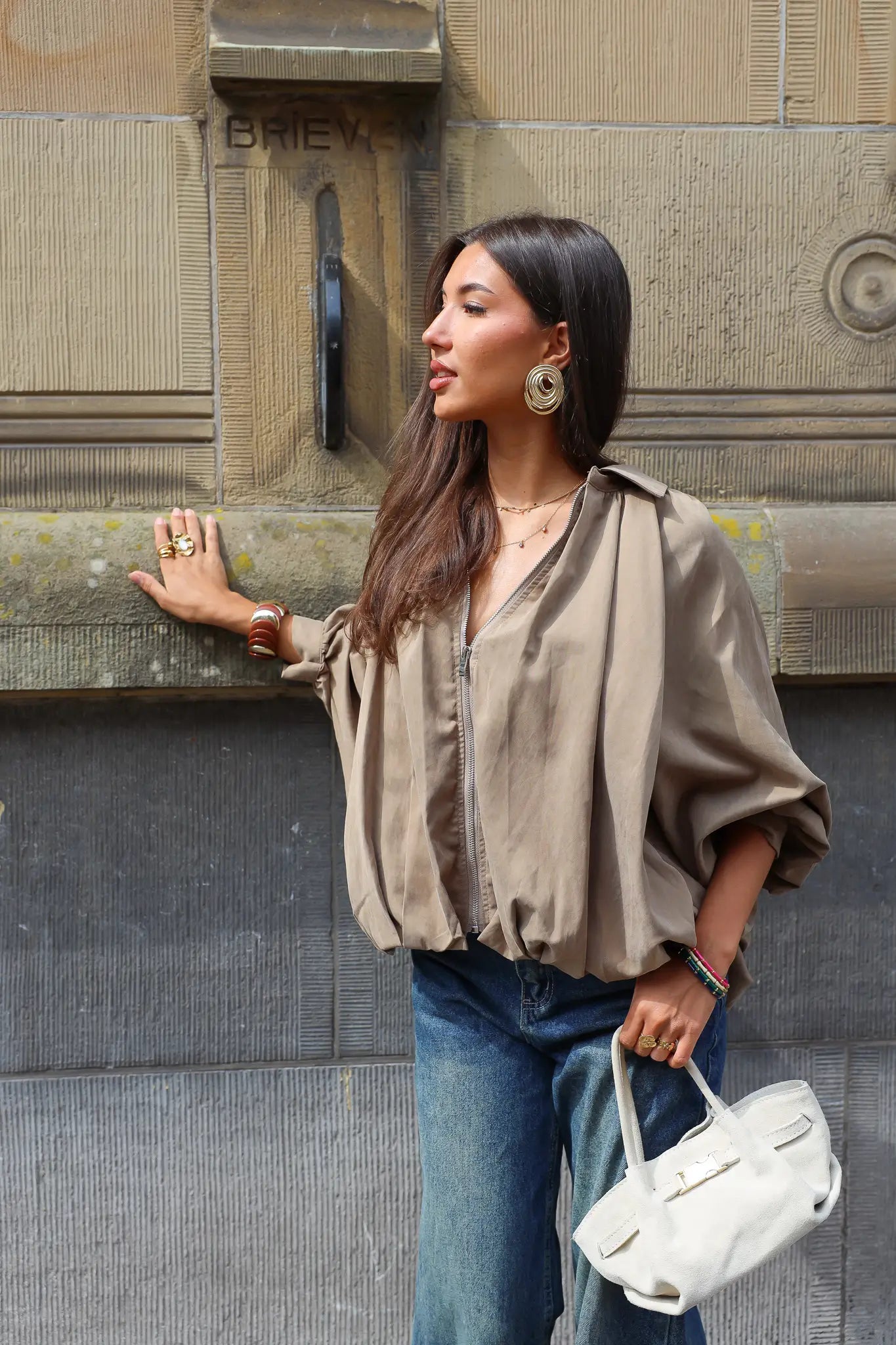 Ballon jasje camel pofmouwen herfst zomer dames jas suede look Unika Ladylike Fashion