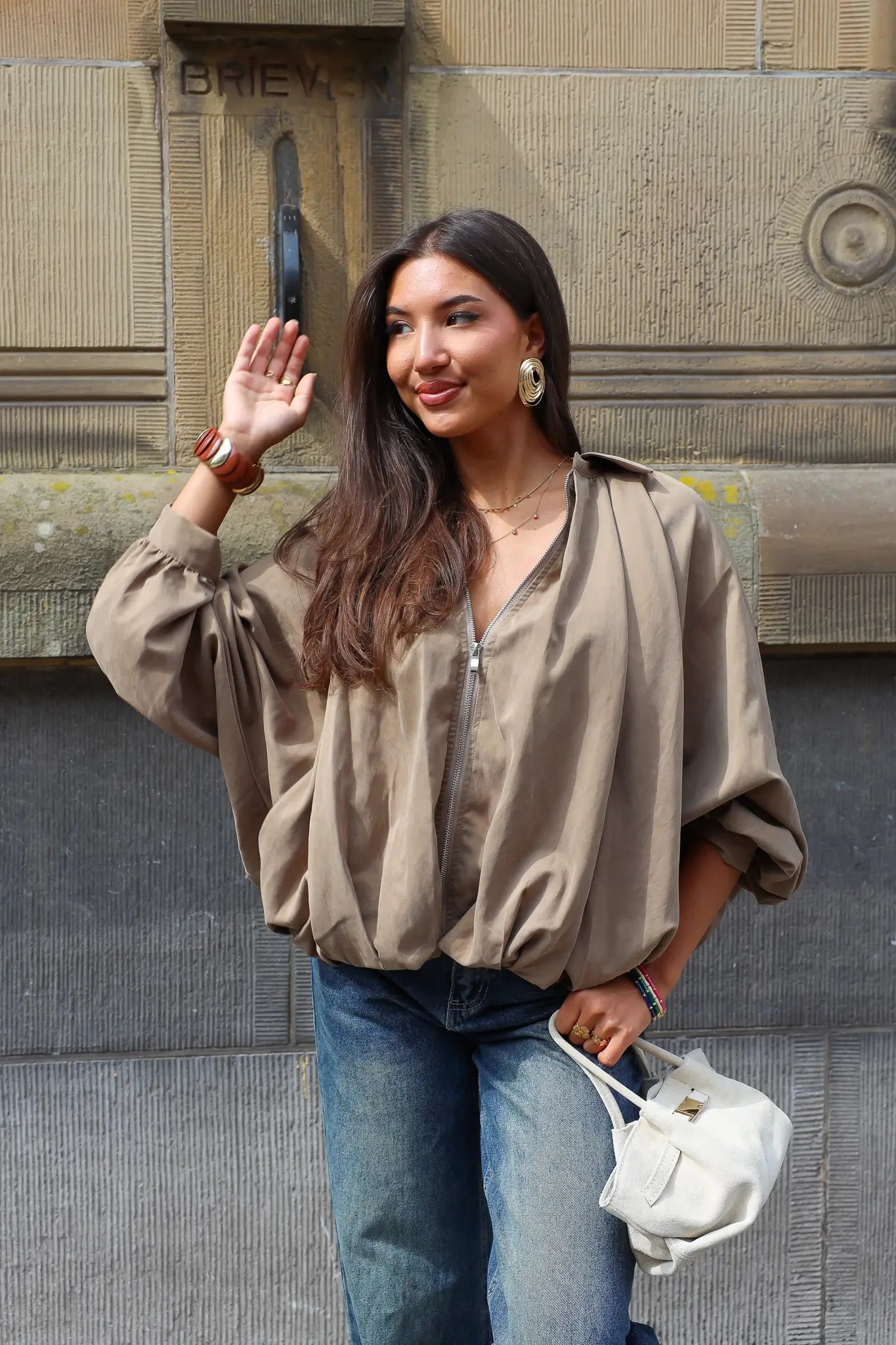 Ballon jasje camel pofmouwen herfst zomer dames jas suede look Unika Ladylike Fashion