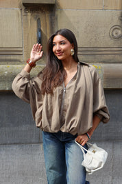 Ballon jasje camel pofmouwen herfst zomer dames jas suede look Unika Ladylike Fashion