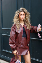 Bordeaux bomberjack imitatieleer dames lak jas Ladylike Fashion