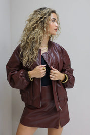 Bordeaux bomberjack imitatieleer dames lak jas Ladylike Fashion