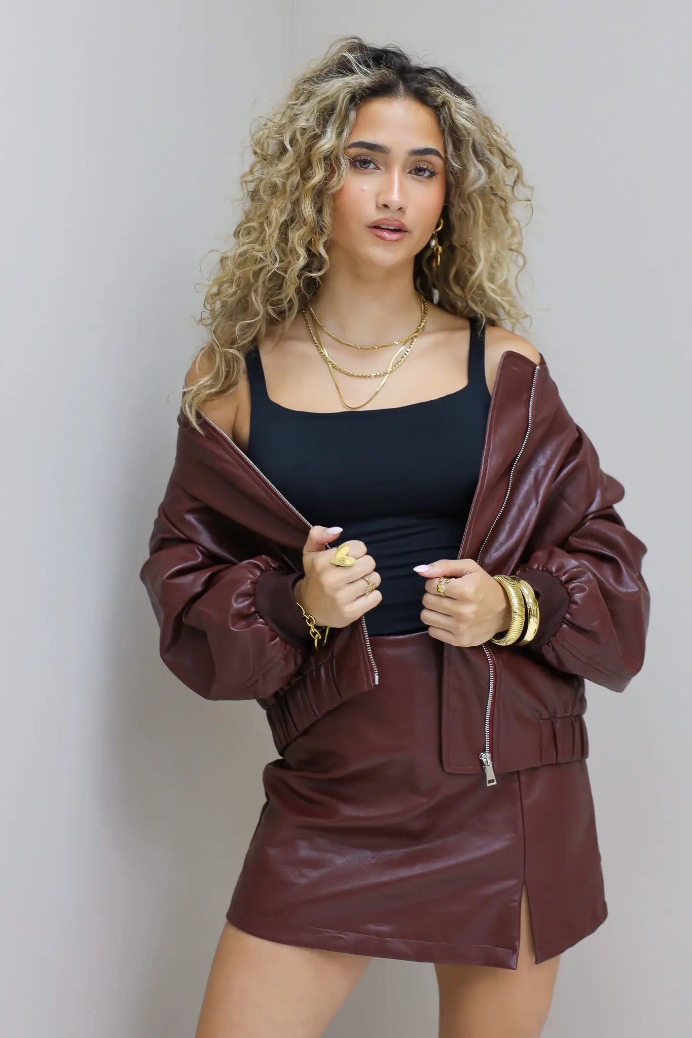 Bordeaux bomberjack imitatieleer dames lak jas Ladylike Fashion