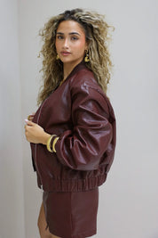 Bordeaux bomberjack imitatieleer dames lak jas Ladylike Fashion