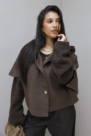 Cape jas capuchon bruin dames herfst jas wol