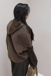 Cape jas capuchon bruin dames herfst jas wol