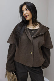 Cape jas capuchon bruin dames herfst jas wol