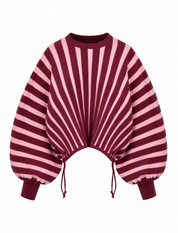 Trui Strepen Ballon Fit Bordeaux/Roze
