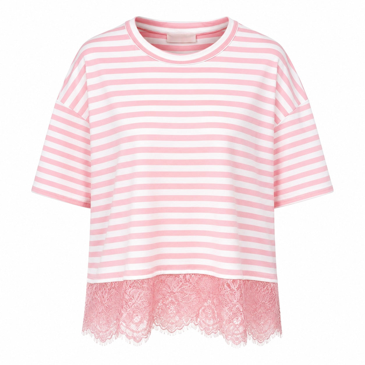 T-Shirt Strepen Kant Roze