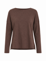 T-Shirt Lange Mouwen Split Bruin