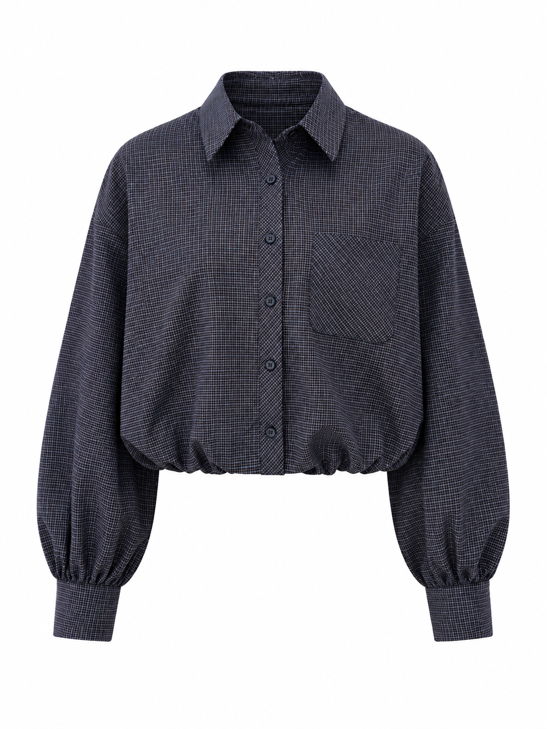 Ballon Blouse Ruitpatroon Donker Blauw