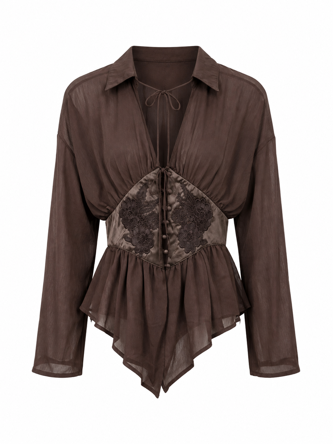 Blouse Taille Details Donker Bruin