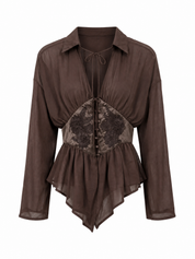 Blouse Taille Details Donker Bruin