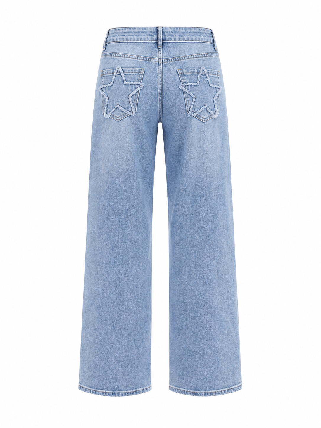 Jeans Wide Leg Mid Waist Sterrenzakken Licht Blauw