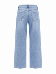 Jeans Wide Leg Mid Waist Sterrenzakken Licht Blauw