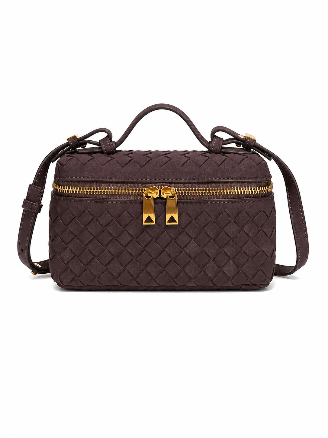 Tas Gevlochten Gouden Rits Plum