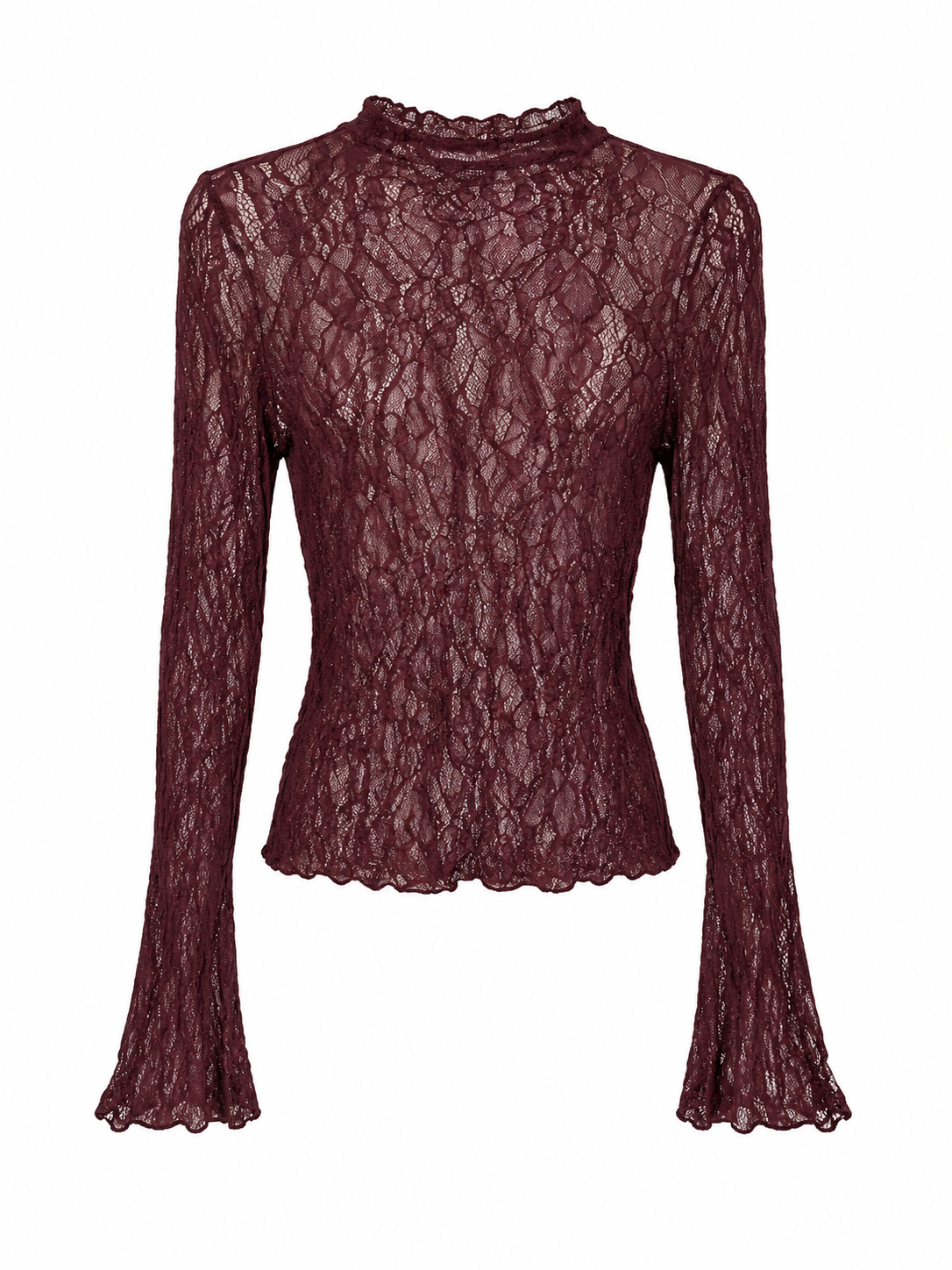 Top Kant Flared Mouwen Bordeaux