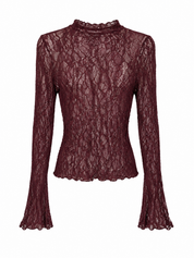 Top Kant Flared Mouwen Bordeaux