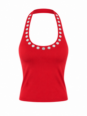 Halter Top Metalen Studs Rood