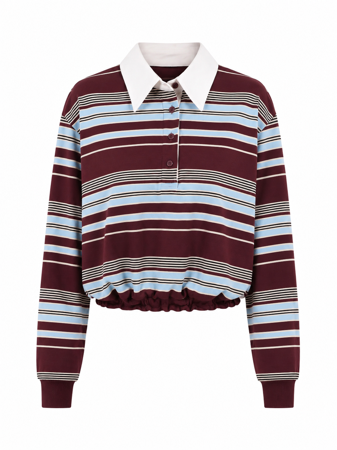 Polo Gestreept Cropped Bordeaux
