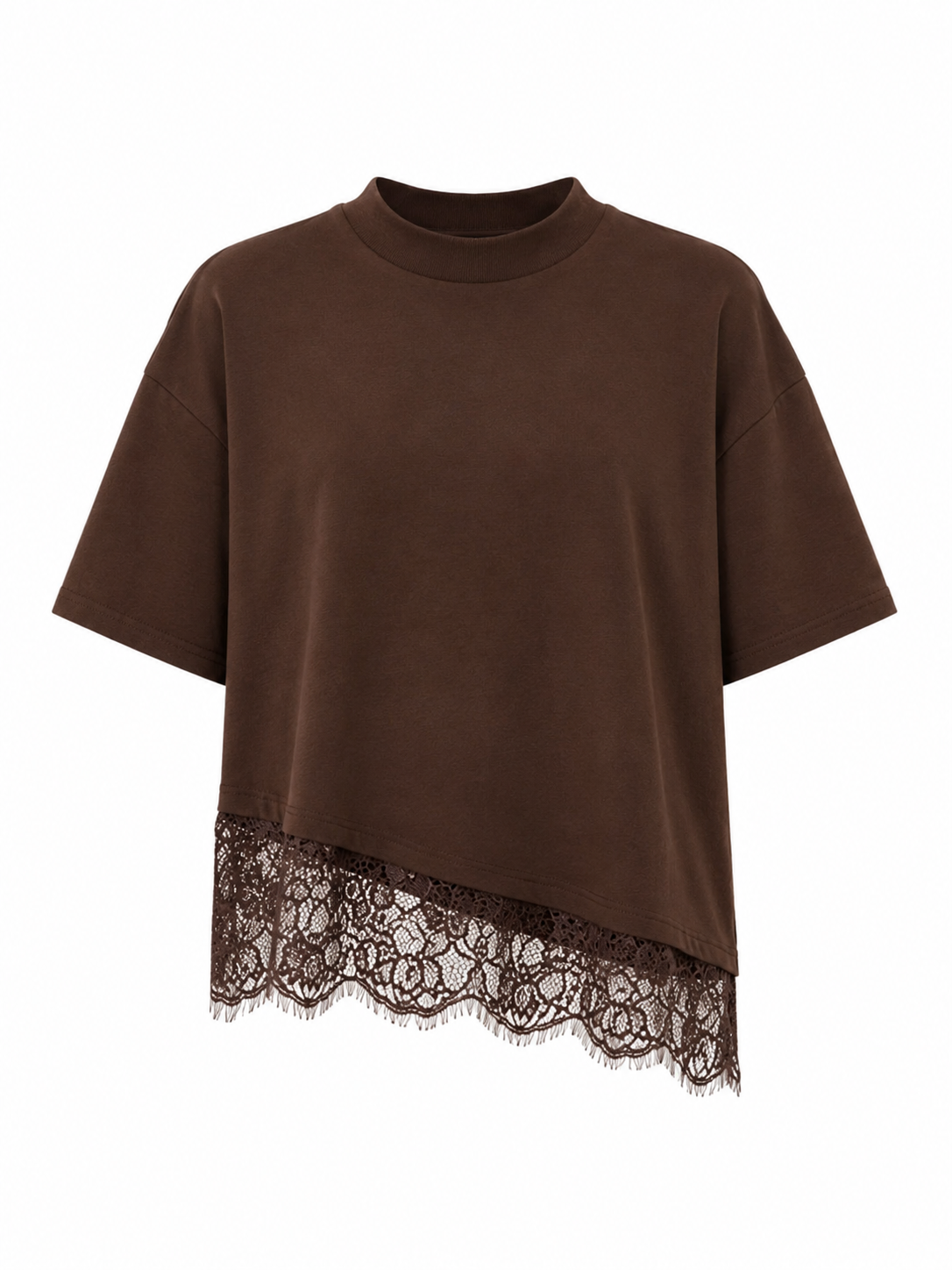 T-Shirt Asymmetrisch Kant Bruin