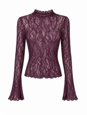 Top Kant Flared Mouwen Plum