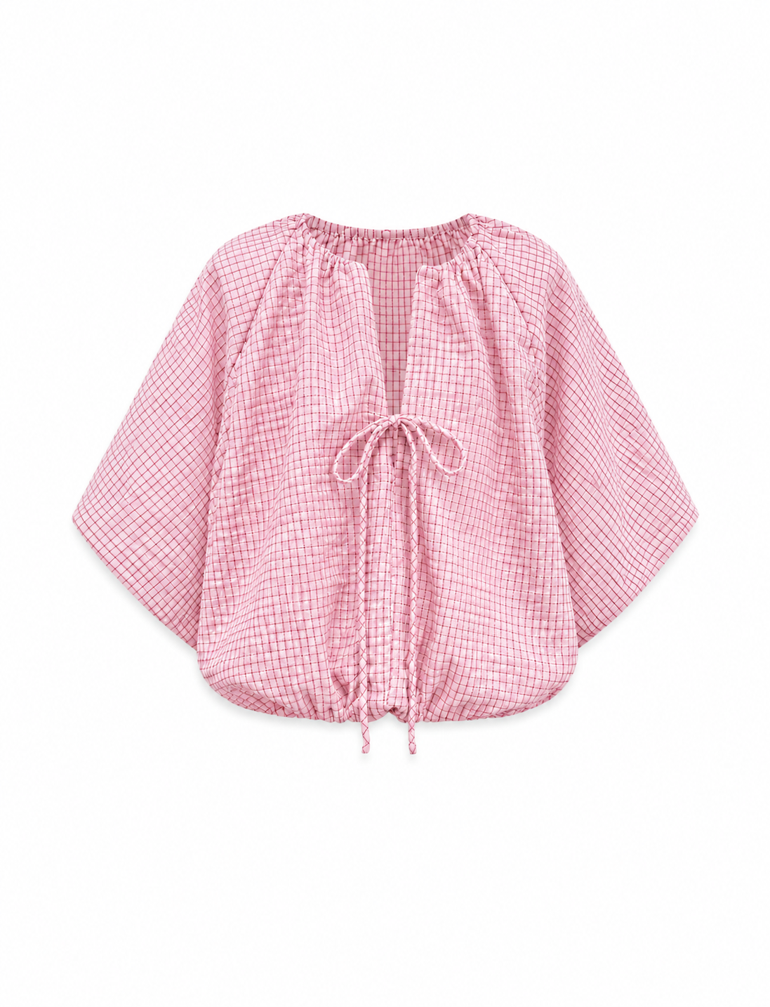 Ballon Blouse Ruit Roze