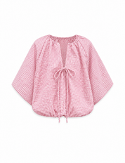 Ballon Blouse Ruit Roze
