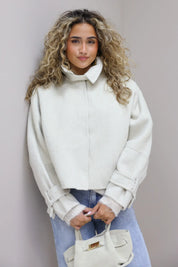 Cropped jas dames beige 100 procent wollen korte dames tussen jas