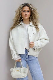 Cropped jas dames beige 100 procent wollen korte dames tussen jas