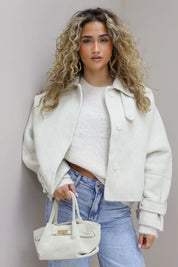 Cropped jas dames beige 100 procent wollen korte dames tussen jas