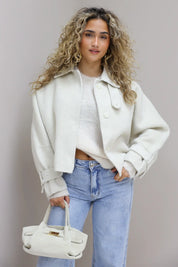 Cropped jas dames beige 100 procent wollen korte dames tussen jas