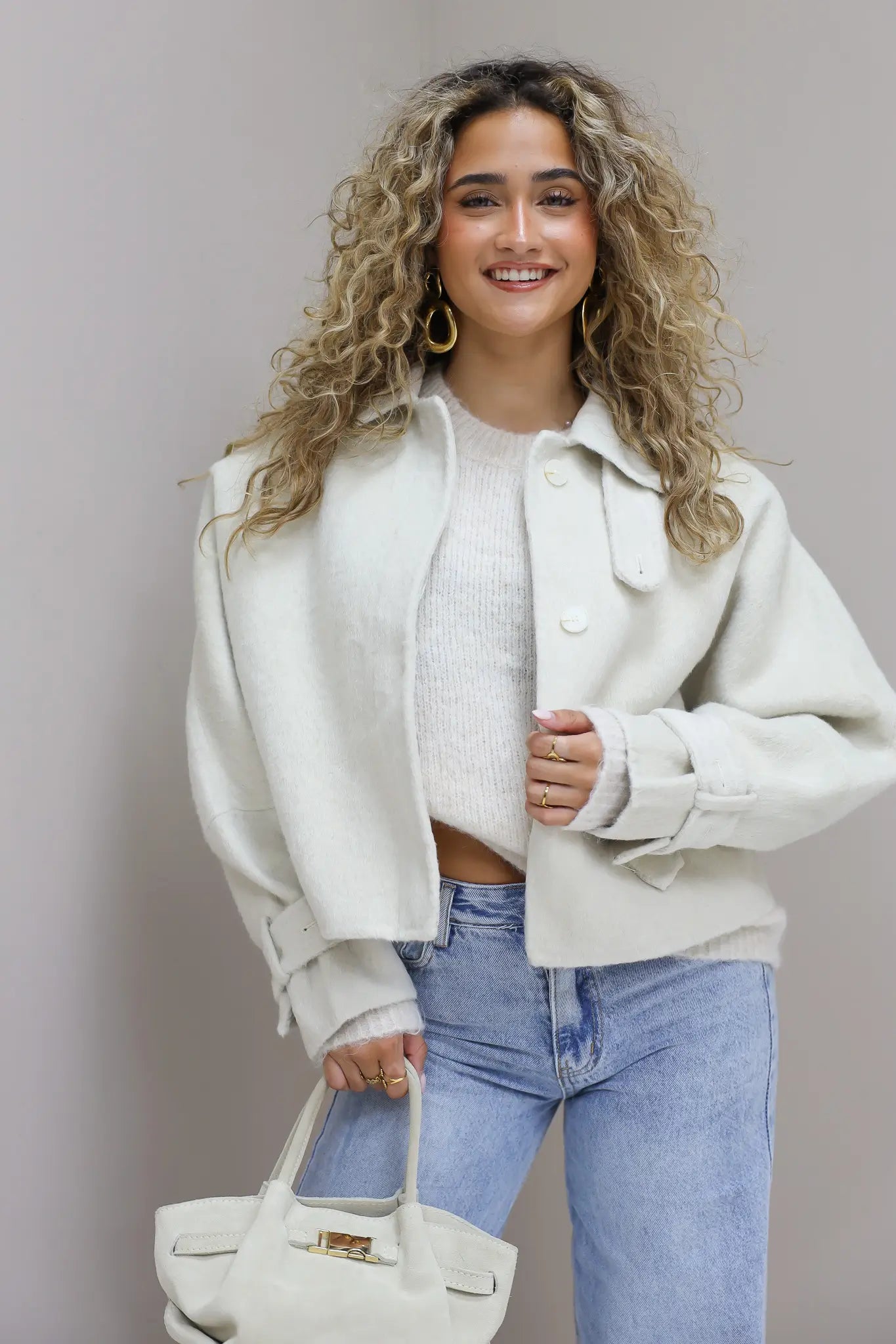 Cropped jas dames beige 100 procent wollen korte dames tussen jas