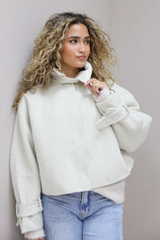 Cropped jas dames beige 100 procent wollen korte dames tussen jas