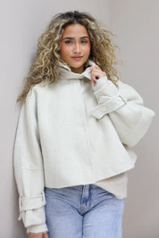 Cropped jas dames beige 100% wollen korte dames jas