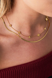 Dubbele ketting clover heart goud dames hartjes klaver ketting stainless steel waterproof Yehwang Ladylike Fashion