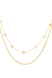 Dubbele ketting clover heart goud dames hartjes klaver ketting stainless steel waterproof Yehwang Ladylike Fashion