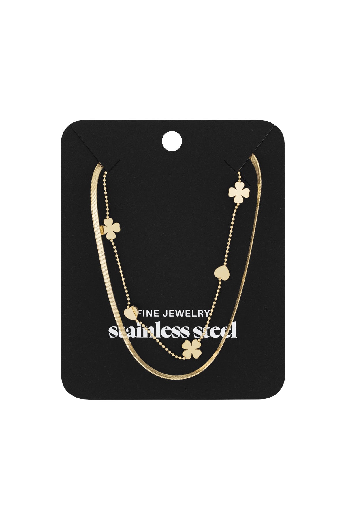 Dubbele ketting clover heart goud dames hartjes klaver ketting stainless steel waterproof Yehwang Ladylike Fashion