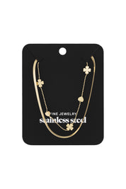 Dubbele ketting clover heart goud dames hartjes klaver ketting stainless steel waterproof Yehwang Ladylike Fashion