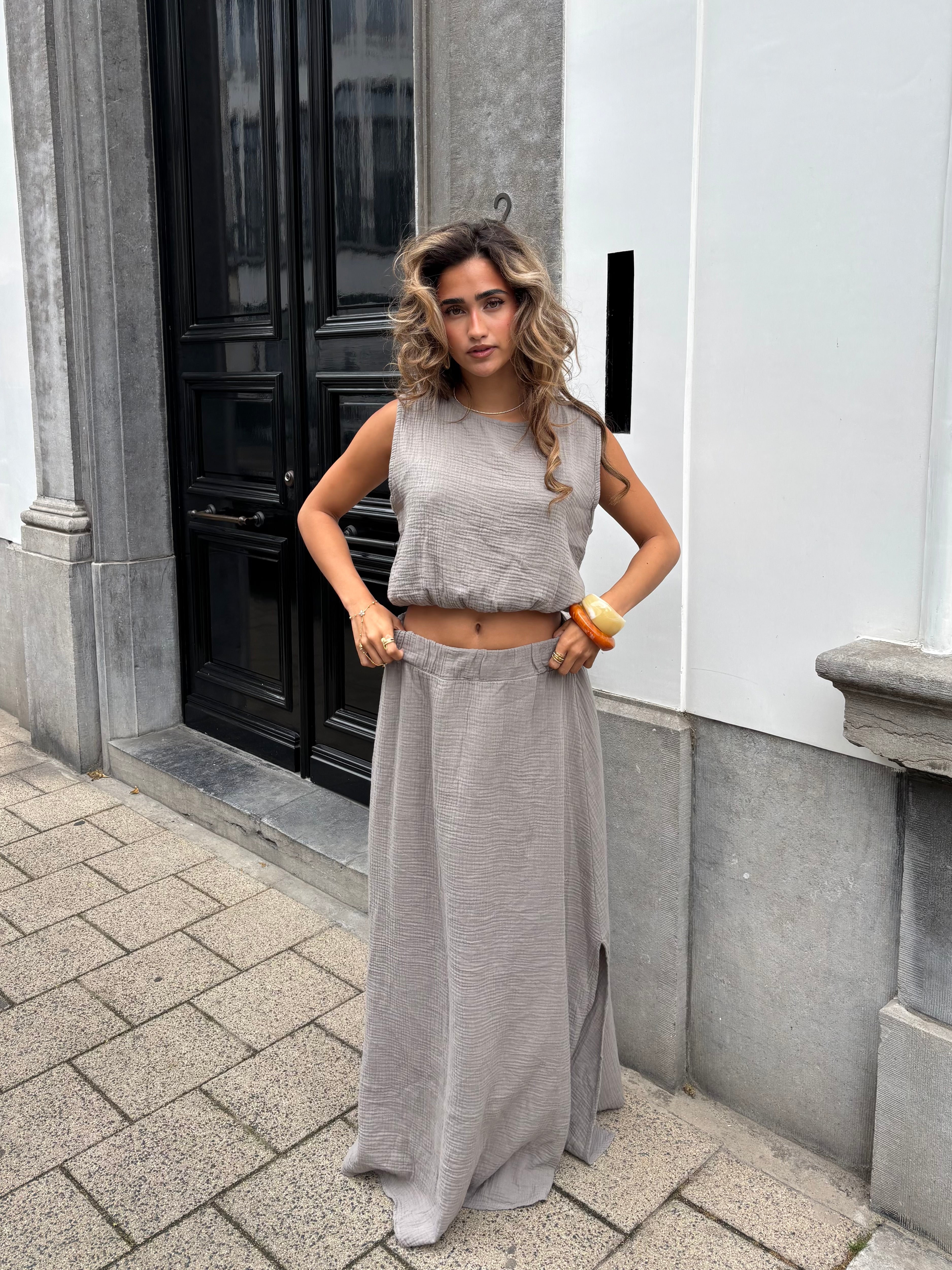 Maxi Rok Mousseline Grijs