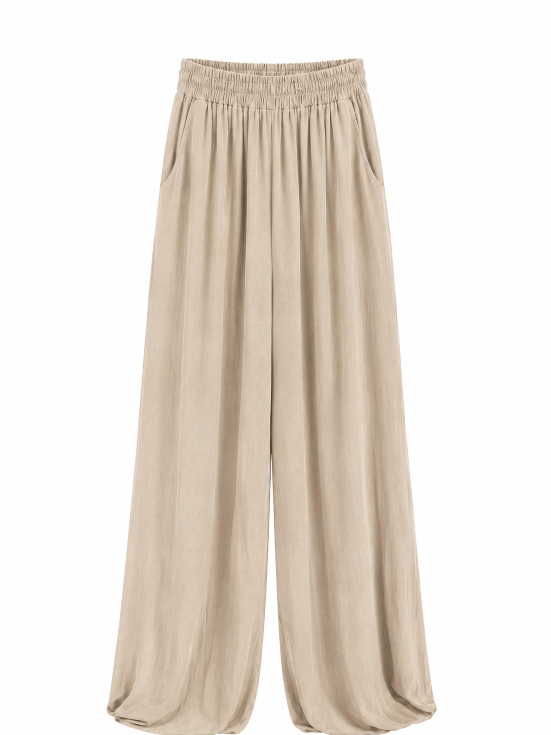 Pantalon Wijd Elastiek Beige
